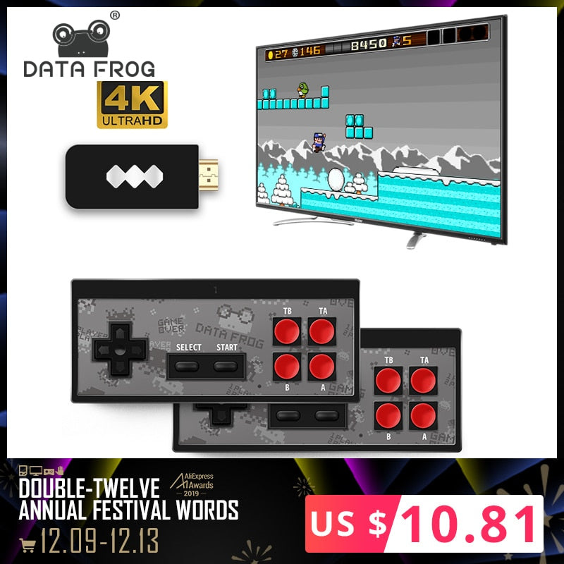 Data Frog USB Wireless Handheld TV Consola de videojuegos Construido en 600 Juego clásico Mini consola de video de 8 bits Soporte AV / HDMI